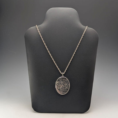 1975年 英国ヴィンテージ 純銀製 大型ロケットペンダント 純銀ネックレス付き 計29.5g 箱入り Nathan Brothers